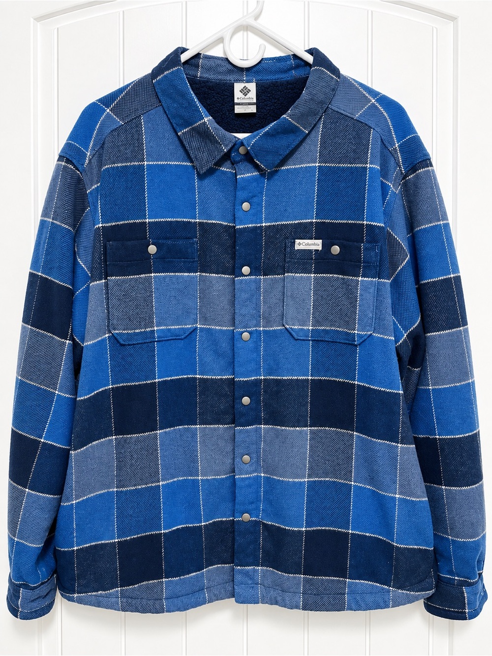 Columbia Men’s XL Sherpa Lined Blue Plaid Flannel Shirt Jacket